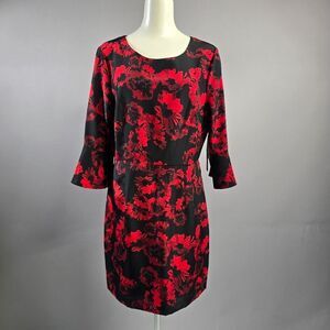 Cynthia Steffe Black and Red Floral Long Sleeve Dress R14